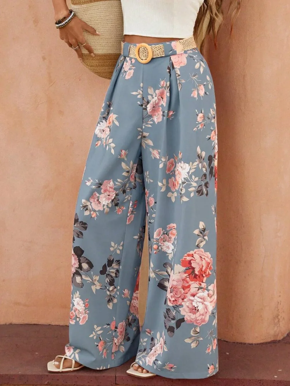 Blue Boho Women's Casual Bohemian Printed Wide Leg Pants - Picture 7 of 7